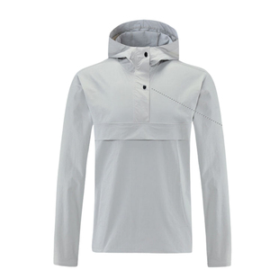 Haute qualité hommes demi-fermeture éclair tissé Plaid Polyester/coton respirant à la mode extérieur à capuche délavé plaine teint hiver - Product Image 2
