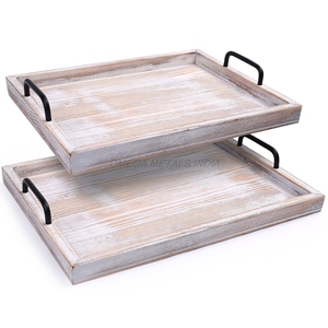 Ensemble de plateaux en bois tendance de couleur marron foncé élégante avec une forme rectangulaire et un design élégant, parfait pour les maisons modernes - Product Image 2