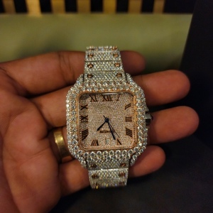 Esfera cuadrada romana moissianita Dos colores Tono diamante completo helado movimiento suizo hip hop reloj de diamantes - Product Image 1