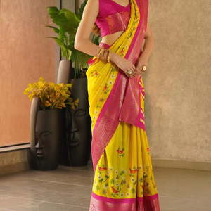 All Digital Printed Dola Silk <b>Fabric</b> Thick Border Highly Fashionable Saree Blouse for Wedding Parties <b>Indian</b> Clothes Summer - Product Image 1