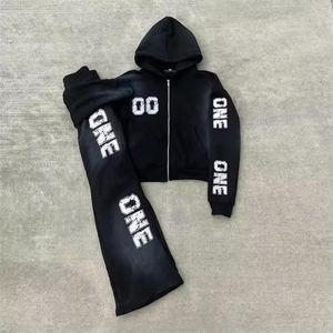 Survêtement évasé vintage délavé à l'acide de la meilleure qualité Pantalon de survêtement et sweat à capuche Survêtements délavés à l'acide Ensembles de survêtements avec logo personnalisé - Product Image 2