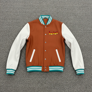 Veste de baseball d'hiver tendance, sur mesure, de qualité supérieure, à épaules tombantes, avec manches en cuir, logo brodé, pour hommes - Product Image 1