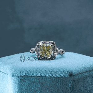 แหวนเพชรโมอิส925 2.50เงินกะรัตสีเหลืองแอสเชอร์และทรงกลมสไตล์บิดเบี้ยวแหวนหมั้น/ครบรอบสำหรับผู้หญิงโดยริตซิน - Product Image 3