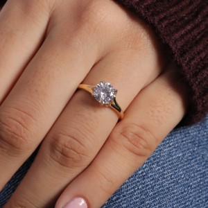 แหวนหมั้นเพชรโซลิแทร์สุดคลาสสิกสีเหลืองทองสีขาวประดับดอกไม้สำหรับง่ามแหวนแฟชั่นชุบโรสโกลด์ - Product Image 4