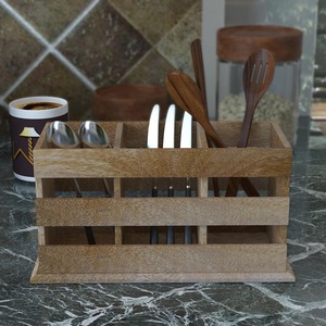 Rustic Wooden Utensil <b>Holder</b> with Dividers Stylish and Functional Kitchen Organizer for Forks <b>Knives</b> and Spoons - Product Image 2