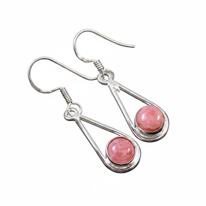Boucles d'oreilles pendantes en argent sterling 925 plaqué or pour femmes avec pierres précieuses en rhodochrosite pour mariage, fête et cadeau - Product Image 1