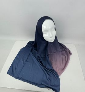 ファッショングラデーションカラーサテンヒジャブダイヤモンドイスラム教徒女性スカーフショールシフォンヒジャブ石付き