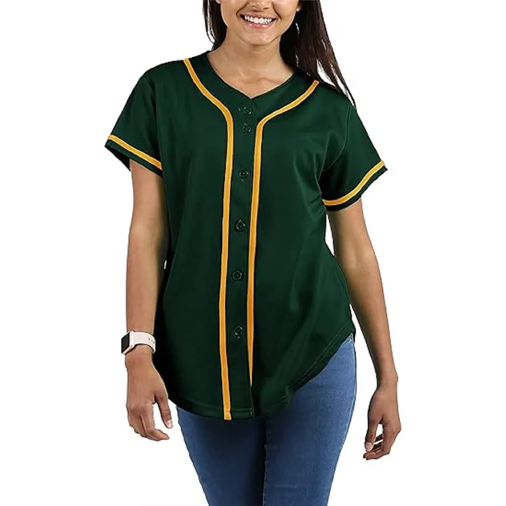 Top Qualität individuelles Baseballtrikot geknöpftes Jersey einfarbig Damen Netz 100% Polyester individualisierte Baseballtrikots