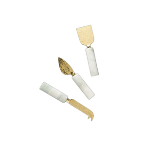 Juego de cuchillos de queso de mármol blanco chapado en oro de acero inoxidable personalizado de Metal de estilo lujoso para uso en mesa de cocina de Hotel Resort - Product Image 1