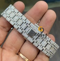Montre mécanique de luxe en diamant moissanite, boîtier en acier inoxydable, verre en cristal, mouvement ETA, analogique, montre pour homme personnalisée, 41 mm