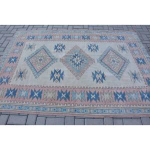 พรมถักสไตล์ตุรกีโบราณขนาด5.3x7.6ฟุตผ้าสีเบจแบบเย็บปะติดปะต่อกันทำด้วยมือแบนเรียบลาเท็กซ์สำรองสำหรับโถงทางเดินสี่เหลี่ยมผืนผ้าพื้นที่ - Product Image 3