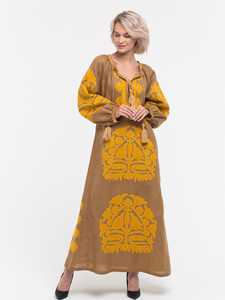 Exclusive Pretty Solid Ukrainian Embroidered Long Sleeve Knee-Length Dress 100% Linen <b>Fabric</b> Latest Handmade <b>Embroidery</b> - Product Image 2