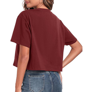 Camisetas recortadas de entrenamiento de gran tamaño, camisetas de punto sólido teñidas con hilo para mujer de talla grande, camisetas informales de manga corta con cuello redondo para mujer - Product Image 5