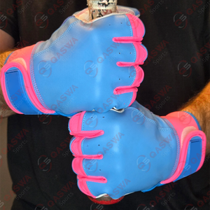 Gants de frappe de baseball à manchette courte à fermeture à crochet et à boucle de qualité supérieure en combinaison de couleurs rouge et blanc - Product Image 6