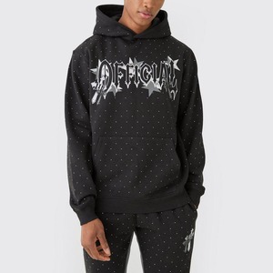 Survêtement unisexe en molleton 100% coton léger avec impression sérigraphique vintage d'hiver et strass, logo personnalisé - Product Image 3