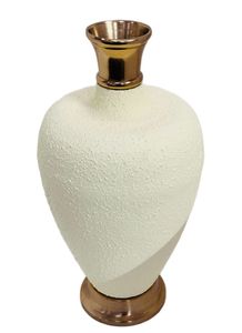 Modern white <b>textured</b> flower <b>vase</b> with golden top and base for living room and bedroom with premium handcrafted finished look - Product Image 3
