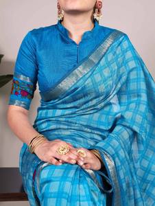 Elegante Venta Caliente Poliéster Viscosa Chanderi Saree Con Impreso Zari Tejido Trabajo Para Recepción Función Boda Fiesta Desgaste - Product Image 2