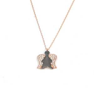 Colgante de Ángel de Plata de Ley 925 con Piedra Blanca, Diseño Clásico de Alas, Bañado en Rodio, Turquesa, Diamante, Perla, Cadenas de Compromiso - Product Image 5