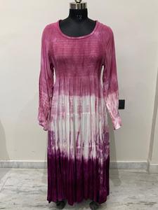 Elegante vestido recto de rayón para adultos Tie-Dye Patrón sólido con detalles para fumar a máquina Cintura natural Moda de verano - Product Image 4