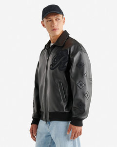 Vestes universitaires en cuir de vachette noir intégral à fermeture éclair, vestes de baseball avec patchs en gros, unisexe - Product Image 5