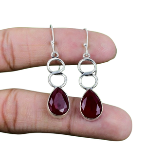 925 Plata de Ley sólida hecha a mano piedras preciosas rubí pendientes de diseñador de moda 925 pendientes colgantes de plata estampados para niñas joyería - Product Image 1