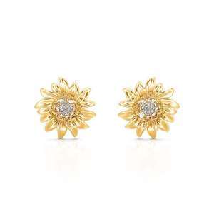 Jeulia Sunshine Sunflower Sterling <b>Silver</b> <b>Stud</b> Earrings with Zircon and Pearl in Bezel Setting - Product Image 1