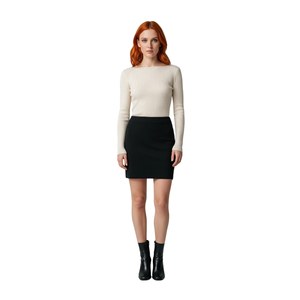 Natural Casual <b>Pleated</b> Midi Skirt in Soft Nonwoven <b>Fabric</b> - Product Image 2