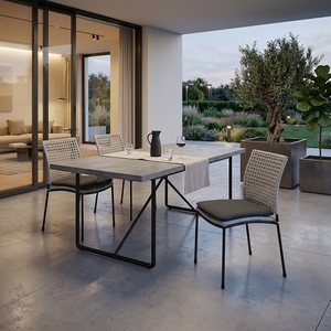 <b>White</b> Woven Modern Metal Outdoor Dining <b>Chair</b> Iron Pipe Frame Synthetic Ropes Fabric Cushion Setup - Product Image 3