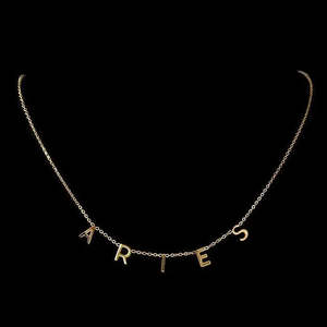 Aries Zodiac Necklace Gold Plated Stainless Steel Brass Diamond Trendy Geometric Letter Design Gift for Fashion-conscious People - Product Image 1