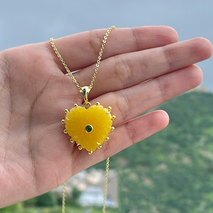Heart carved yellow jade gemstone pendant handmade adjustable pendant necklace bezel charms carved pendant necklace - Product Image 2