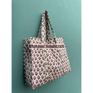 Bolsa de mano informal acolchada de algodón con estampado de bloque de mano indio al por mayor, bolsa de compras hecha a mano, dos regalos perfectos para uso diario - Product Image 6