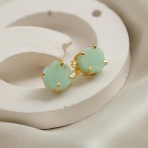 8-10มม. หินคริโซเพรสสีทองประดับอัญมณีมินิมอลสำหรับผู้หญิง - Product Image 1