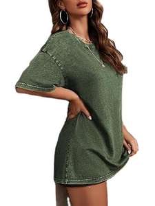 Grande taille col rond de haute qualité acide pierre lavé extérieur surdimensionné goutte épaule soleil délavé dames demi-manches T-shirts - Product Image 3