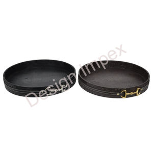 Bandeja ecuestre redonda recubierta de cuero Asas de estribo de caballo dorado Bandeja ecológica Bandejas decorativas de alto estándar para servir Ventas - Product Image 3