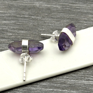 <b>Emerald</b> Cut <b>Earring</b> 925 Sterling Silver Natural Purple Amethyst Gemstone Oval Shape <b>Stud</b> <b>Earrings</b> February Birthstone Jewelry - Product Image 5