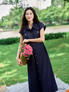 Vestido de Maternidad V1425 de Mezclilla para Mujeres Embarazadas, Seda Suave y Fresca con Propiedades Absorbentes del Sudor, 2 Bolsillos en el Pecho y Bolsillos Laterales - Product Image 4