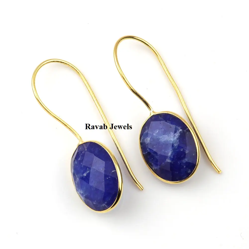 Latest Summer Design 925 Sterling Silver Natural Sodalite Gemstone Good Price 18k Gold Plated Dangle Earring For Women and Girl