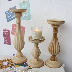 Vintage Style Rustic Scandinavian Candlestick Holder Colorful Handmade French Farmhouse Home Decor Set of 3 <b>Colour</b> Natural - Product Image 4