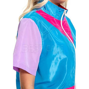 Femmes de haute qualité coton coupe-vent ensemble court motif solide col montant veste fermeture éclair taille élastique Shorts respirant - Product Image 6