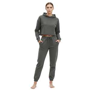 Ensemble de survêtement professionnel de haute qualité pour femme, en coton uni, coupe ample, avec capuche, grande taille, long, hiver, écologique - Product Image 2