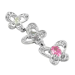 Pendentif unisexe Art Palace en argent 925, motif papillon et fleur, avec cristal rose et strass ovale, plaqué rhodium, cadeau religieux - Product Image 1