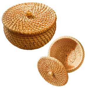 Rangement élégant et fonctionnel pour la cuisine, la salle de bain et la chambre à coucher PANIER EN ROTIN AVEC COUVERCLE Parfait pour Eco - Product Image 1