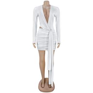 <span class=keywords><strong>Robe</strong></span> Courte Sexy <span class=keywords><strong>Femme</strong></span> C7607 à Col Plongeant Uni avec Ruban, Coupe Ajustée, Volants à Nouer sur le Devant, Mini-<span class=keywords><strong>Robe</strong></span> de Soirée/Cocktail - Product Image 5