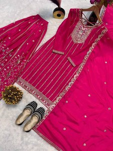 เสื้อใส่ในงานเทศกาลผ้าไหมลายปักลายและพาลาซโซด้วยการปักลายลูกไม้เรียงตามลำดับ - Product Image 5