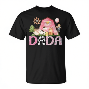 เสื้อยืดครอบครัวลายวัววันเกิด Dada Pink Farm ดีไซน์เข้าชุดกันสำหรับโอกาสพิเศษ สินค้าส่งเสริมการขาย - Product Image 2