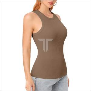 2024, camisetas sin mangas informales para mujer, blusas ajustadas de cuello alto con espalda de corredor sin mangas acanalada, camisa básica de verano superventas - Product Image 5