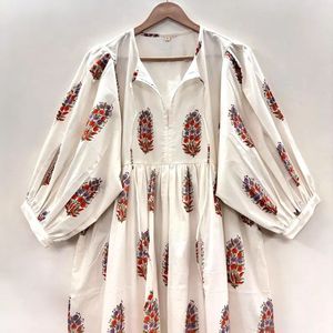 Haute qualité bohème coton femmes robe mi-longue Floral main bloc imprimé tunique courte cadeau pour vos proches - Product Image 1