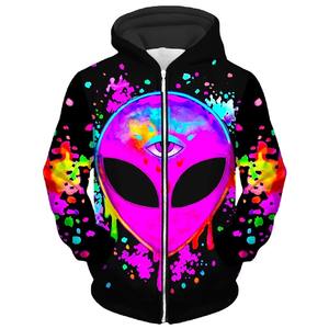 Único Alien Graffiti Impreso Zip Up Hoodie Vintage Street Fashion Abrigo con capucha Diseño de patrón 3D 2025 Nuevas sudaderas con capucha casuales de primavera - Product Image 3
