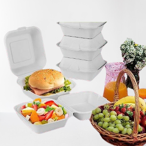 Boîte à hamburger biodégradable personnalisable de 450ml emballage durable de bagasse de canne à sucre en papier résistant au congélateur et au micro-ondes de 6x6 pouces - Product Image 2