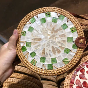Mother of Pearl Inlay Rattan <b>Bag</b> Shell Inlaid Rattan Purse - Product Image 1